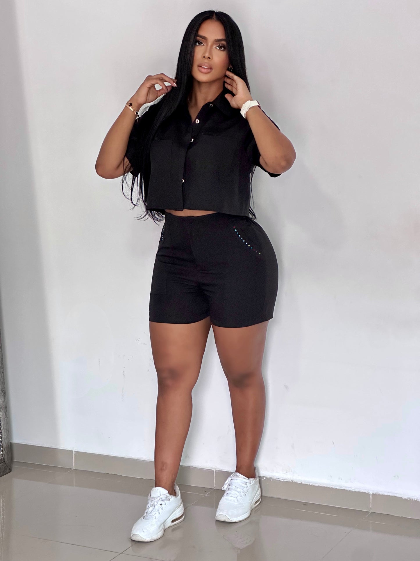 CONJUNTO SHORT CAMISA DE CUELLO CON BOTONES - 71057