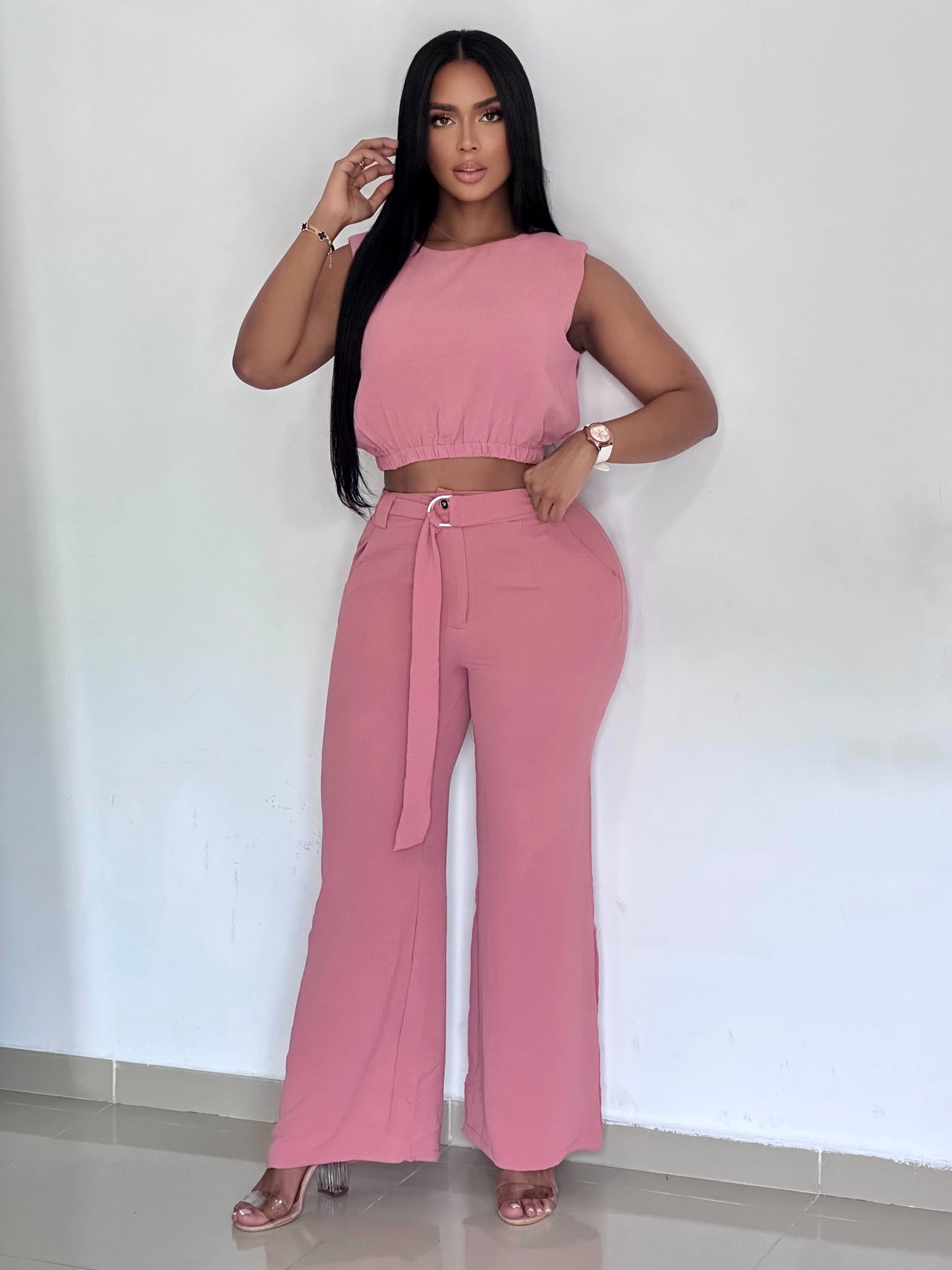CONJUNTO CON CORREA BLUSA MANGA SIZA - 73990