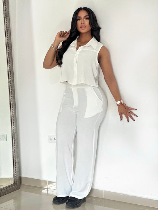 CONJUNTO SIZA RAYA BLANCO ENRESORTADO TELA CREPE - 01522