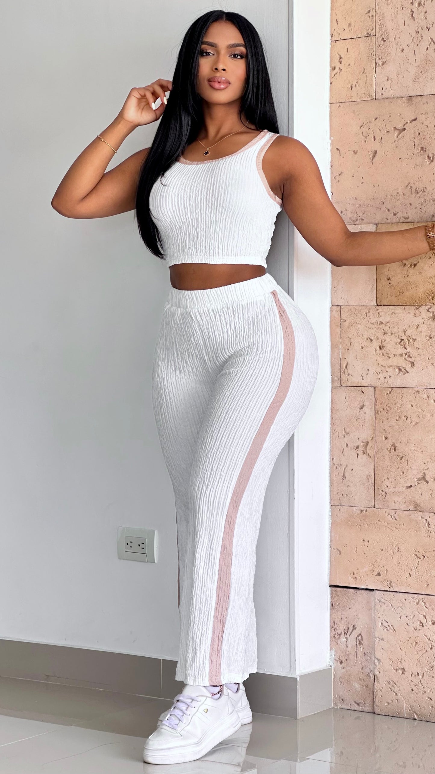 CONJUNTO LARGO BLUSA SIZA BASICO ACANALADO STRETCH - 37034