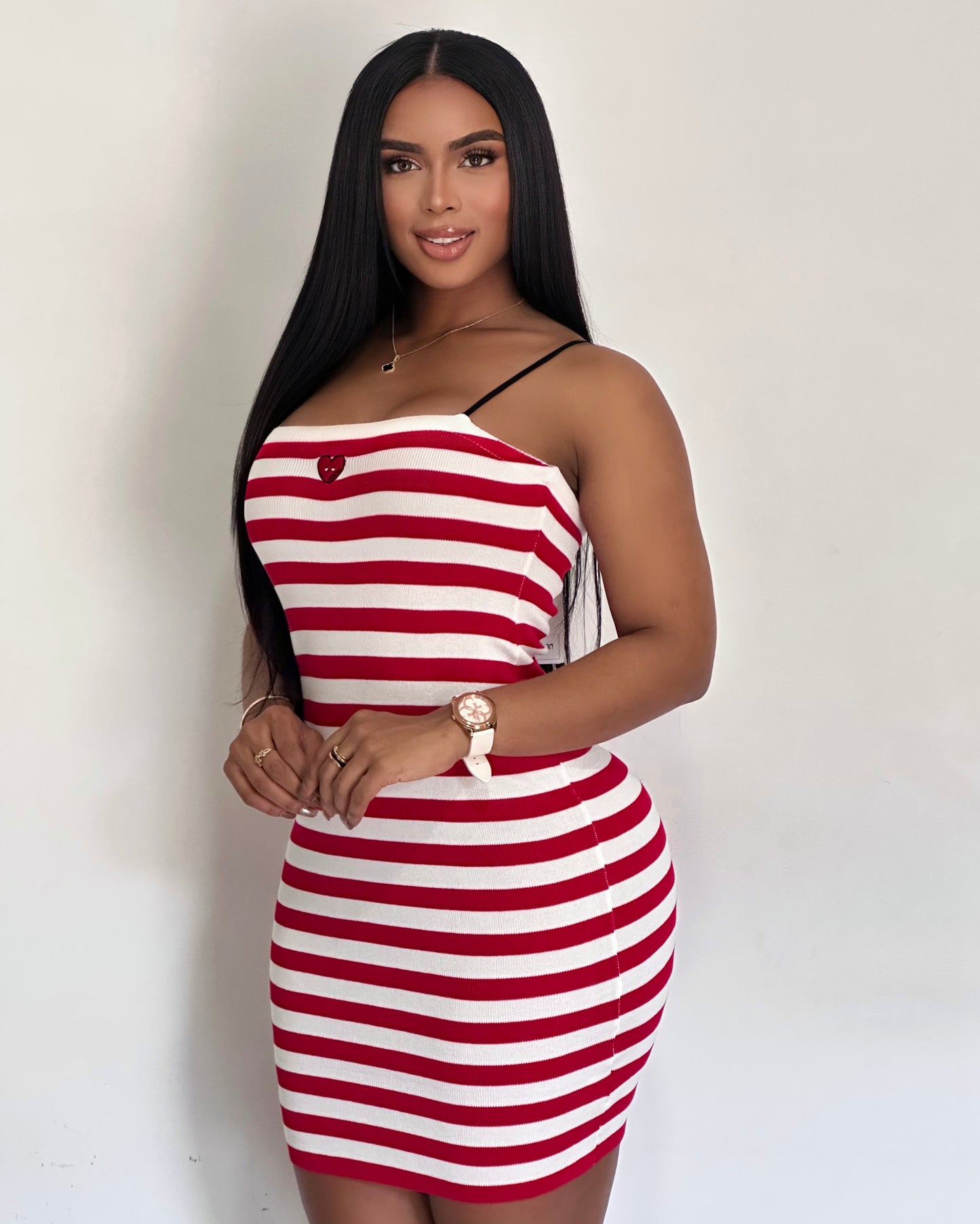 VESTIDO DE RAYA CON CORAZON EN LOS SENOS - FC-215
