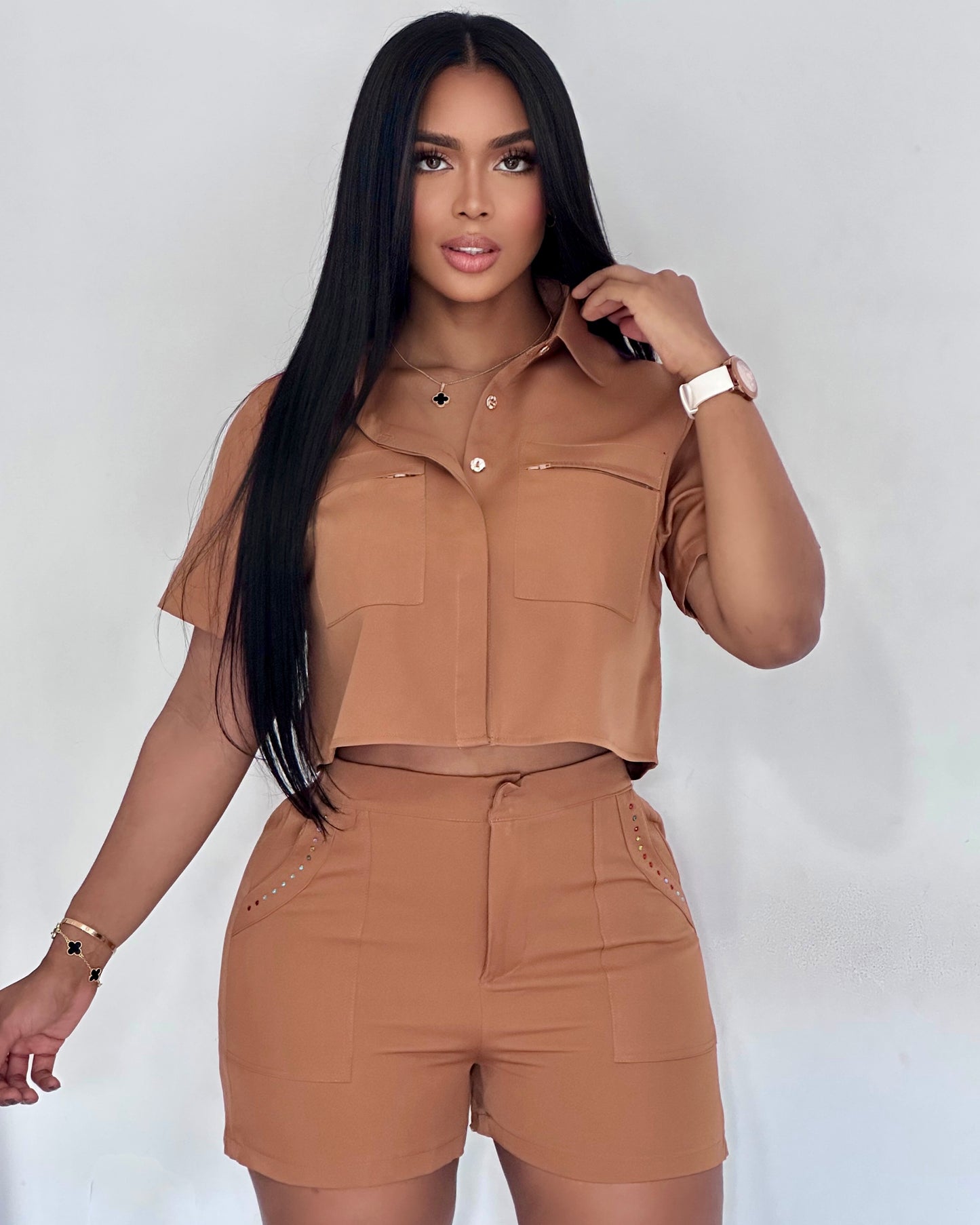 CONJUNTO SHORT CAMISA DE CUELLO CON BOTONES - 71057