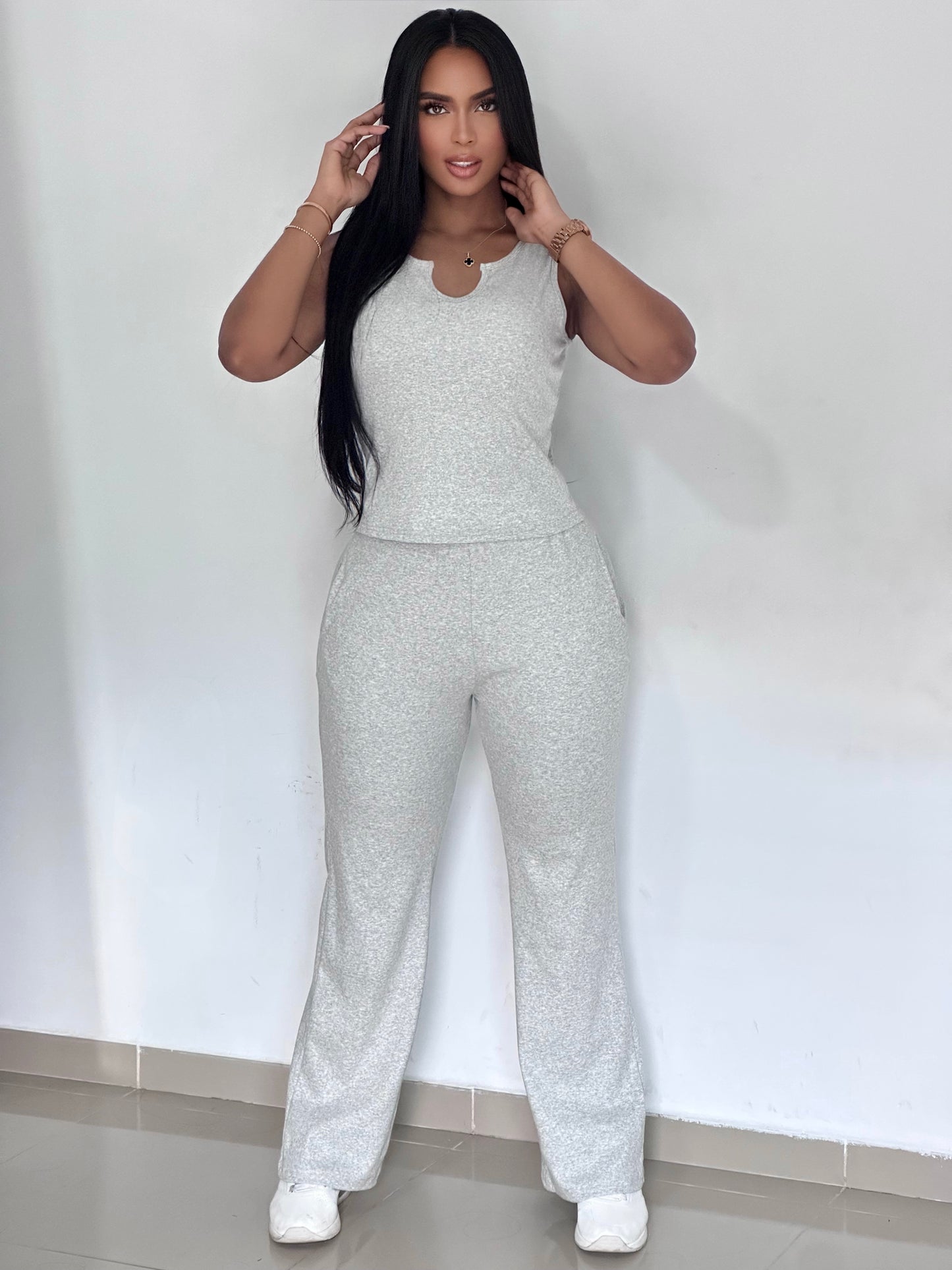 CONJUNTO LARGO DE RIB PRETINA BLANCA BLUSA SIZA - TZ4006