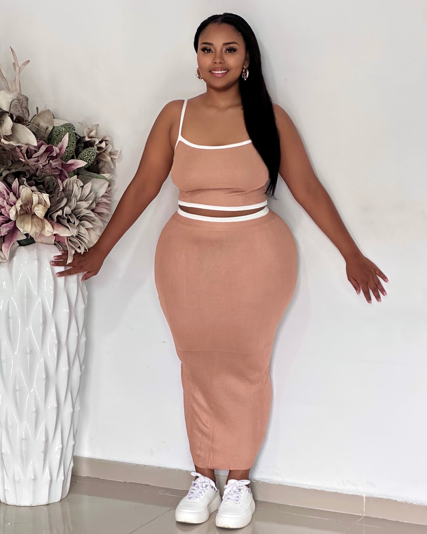 CONJUNTO EN HILO FALDA LARGA SESGO BLANCO - MZ5418