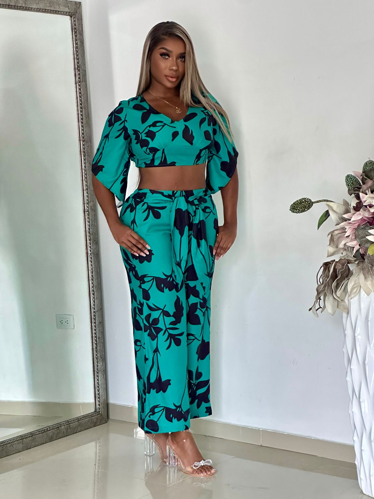 CONJUNTO LARGO FLORES EN CHALIS - 2624
