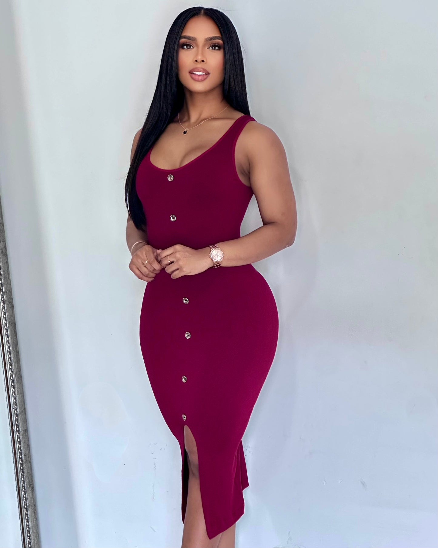 VESTIDO RIB BOTONES- ZHY-115