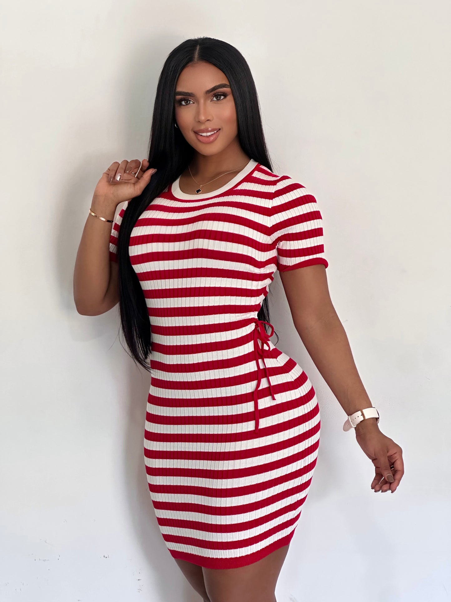 VESTIDO EN HILO CON MANGA AJUSTABLE EN LA CINTURA - FC-217