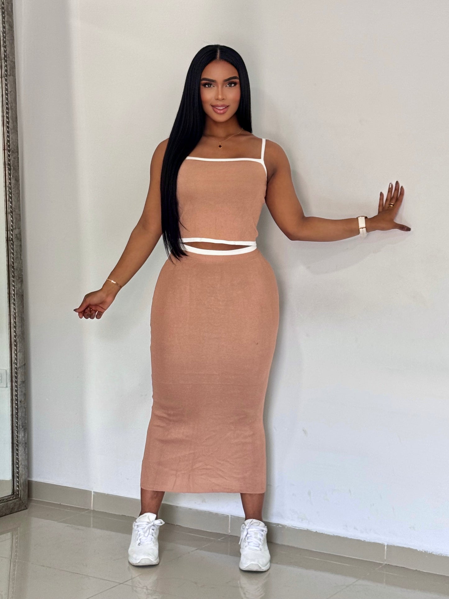 CONJUNTO EN HILO FALDA LARGA SESGO BLANCO - MZ5418