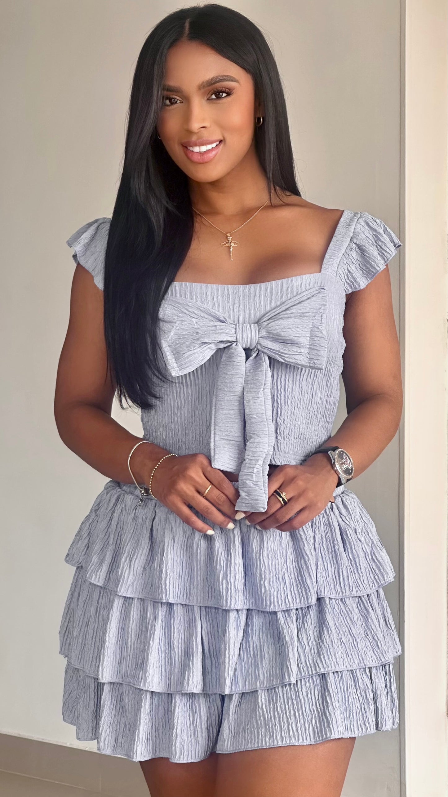 CONJUNTO ACANALADO EN FALDA CON MOÑO - 36555