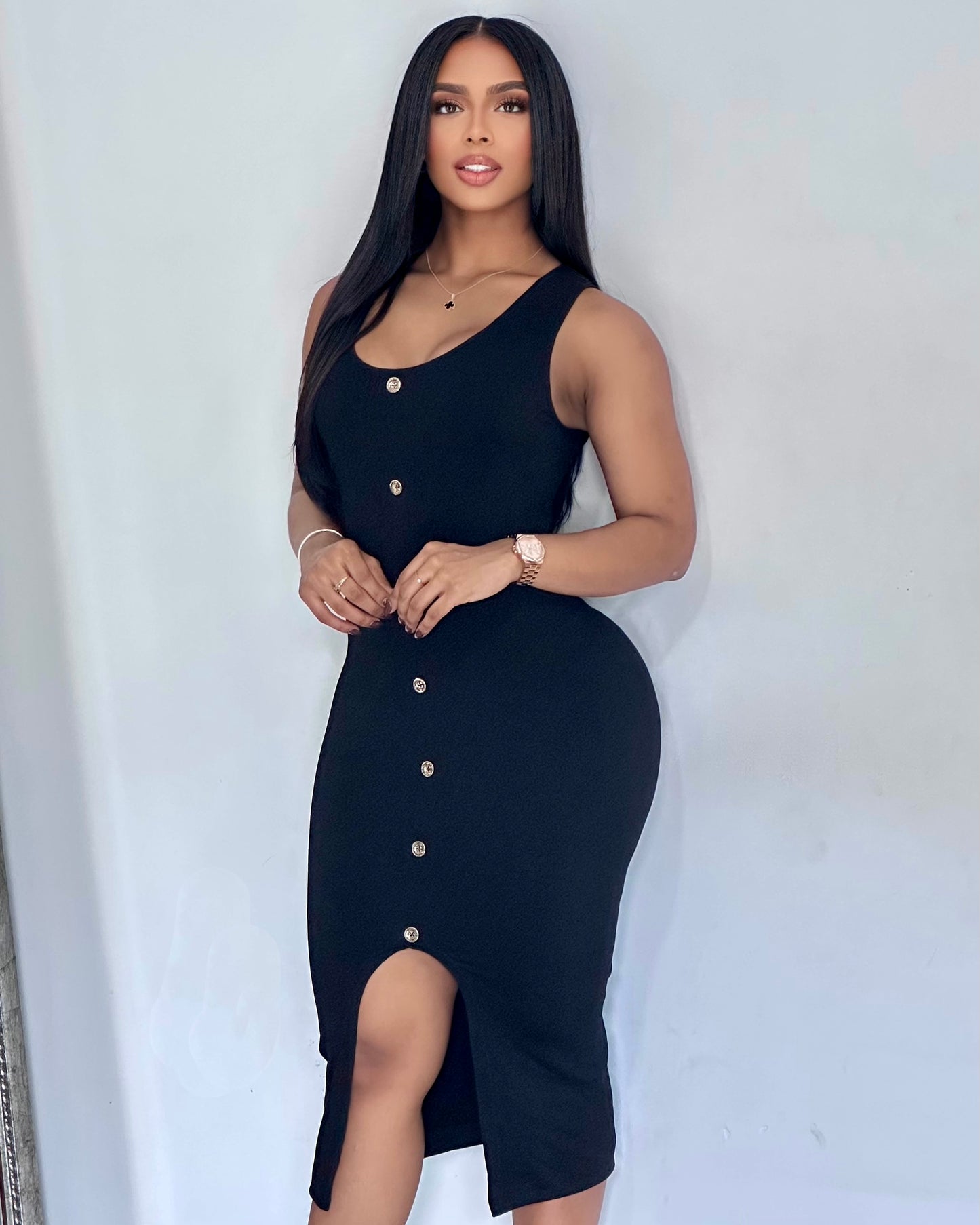 VESTIDO RIB BOTONES- ZHY-115
