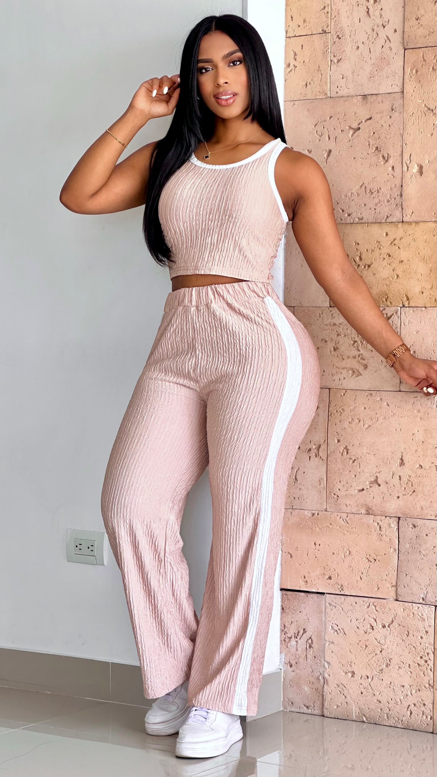 CONJUNTO LARGO BLUSA SIZA BASICO ACANALADO STRETCH - 37034