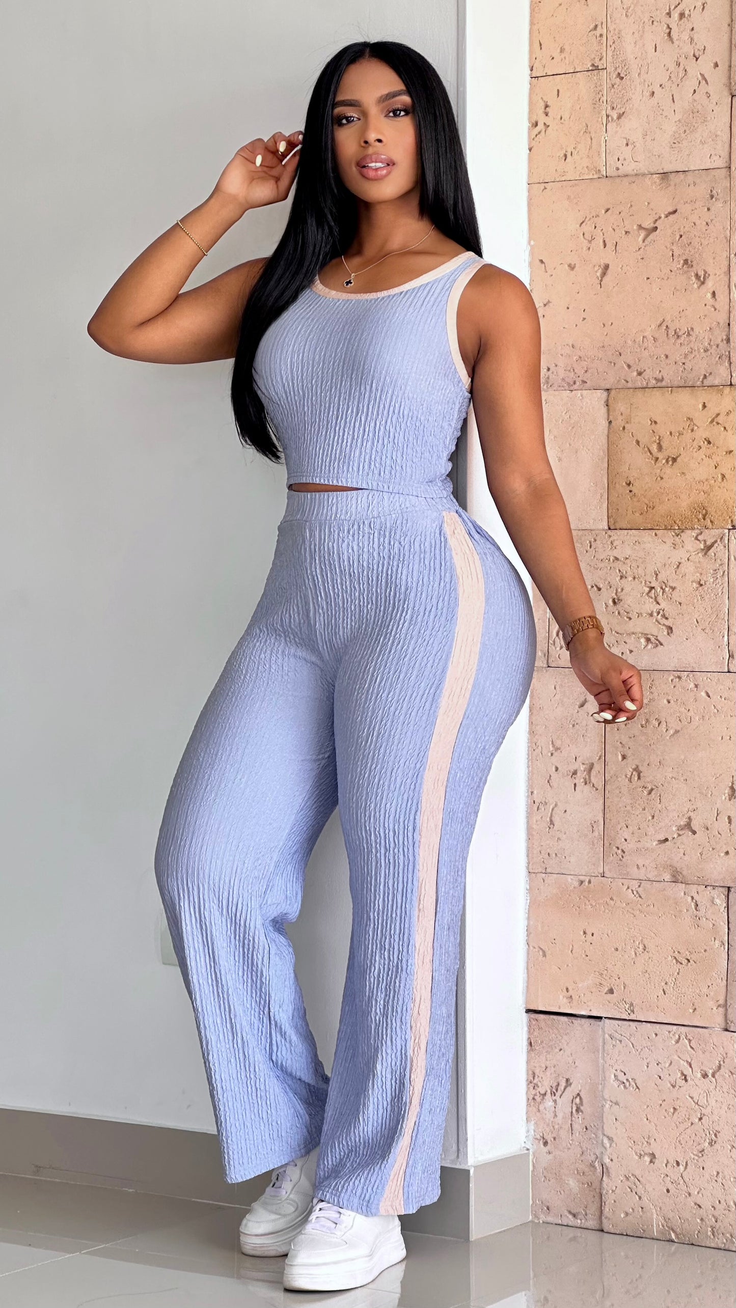 CONJUNTO LARGO BLUSA SIZA BASICO ACANALADO STRETCH - 37034