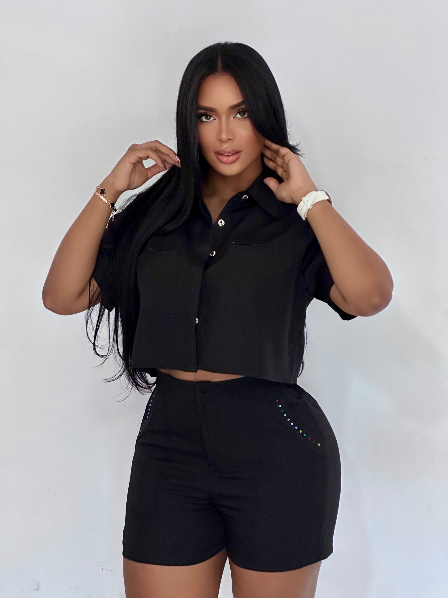 CONJUNTO SHORT CAMISA DE CUELLO CON BOTONES - 71057