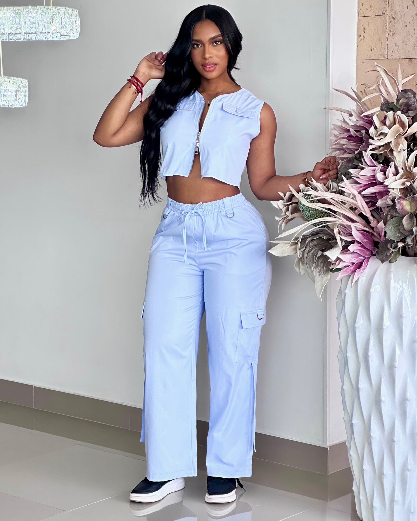 CONJUNTO LARGO CARGO BLUSA SIZA CON CIERRE NEGRO - 62114
