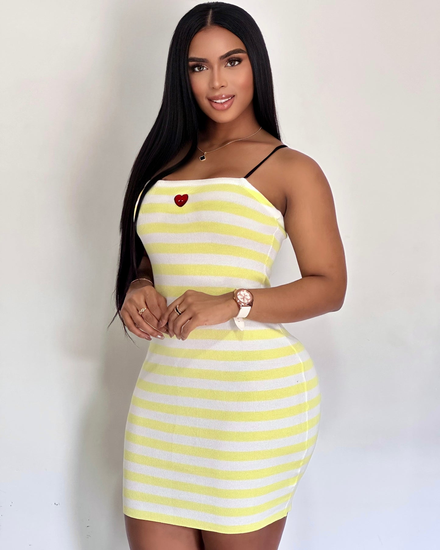 VESTIDO DE RAYA CON CORAZON EN LOS SENOS - FC-215