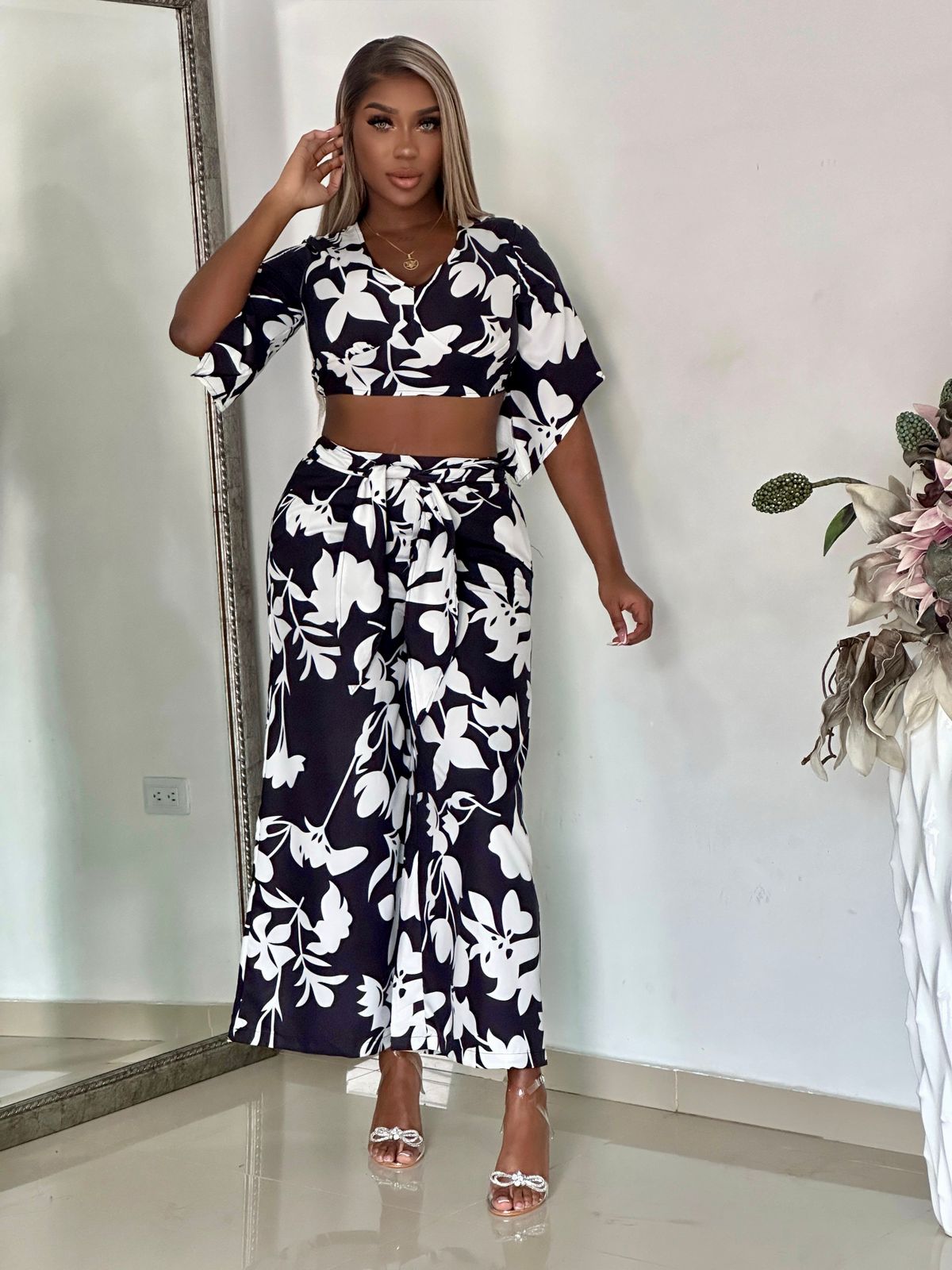 CONJUNTO LARGO FLORES EN CHALIS - 2624