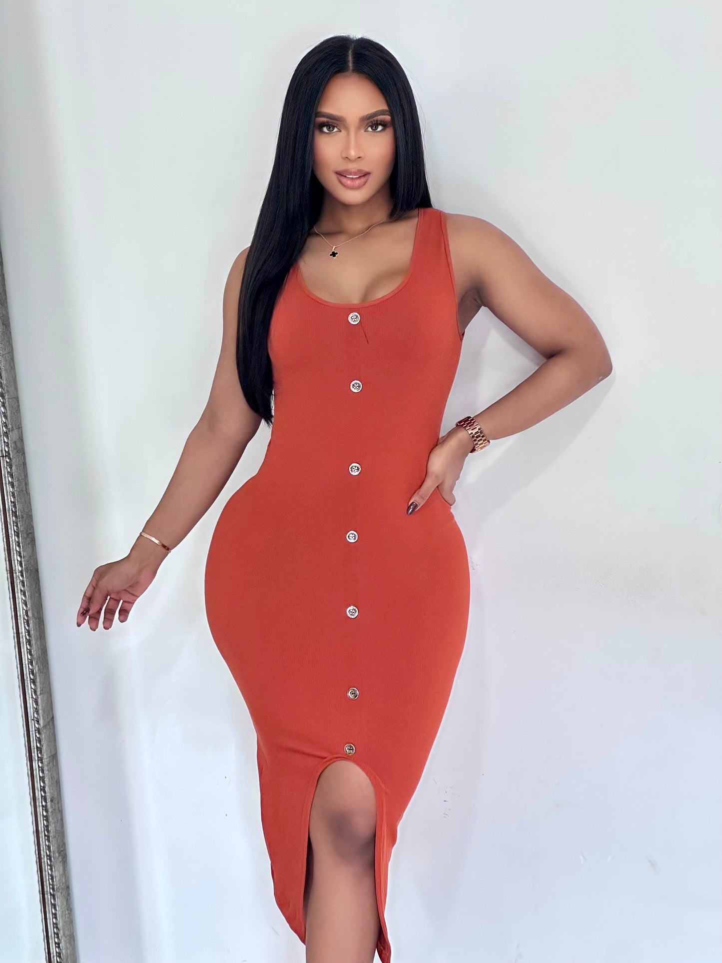 VESTIDO RIB BOTONES- ZHY-115