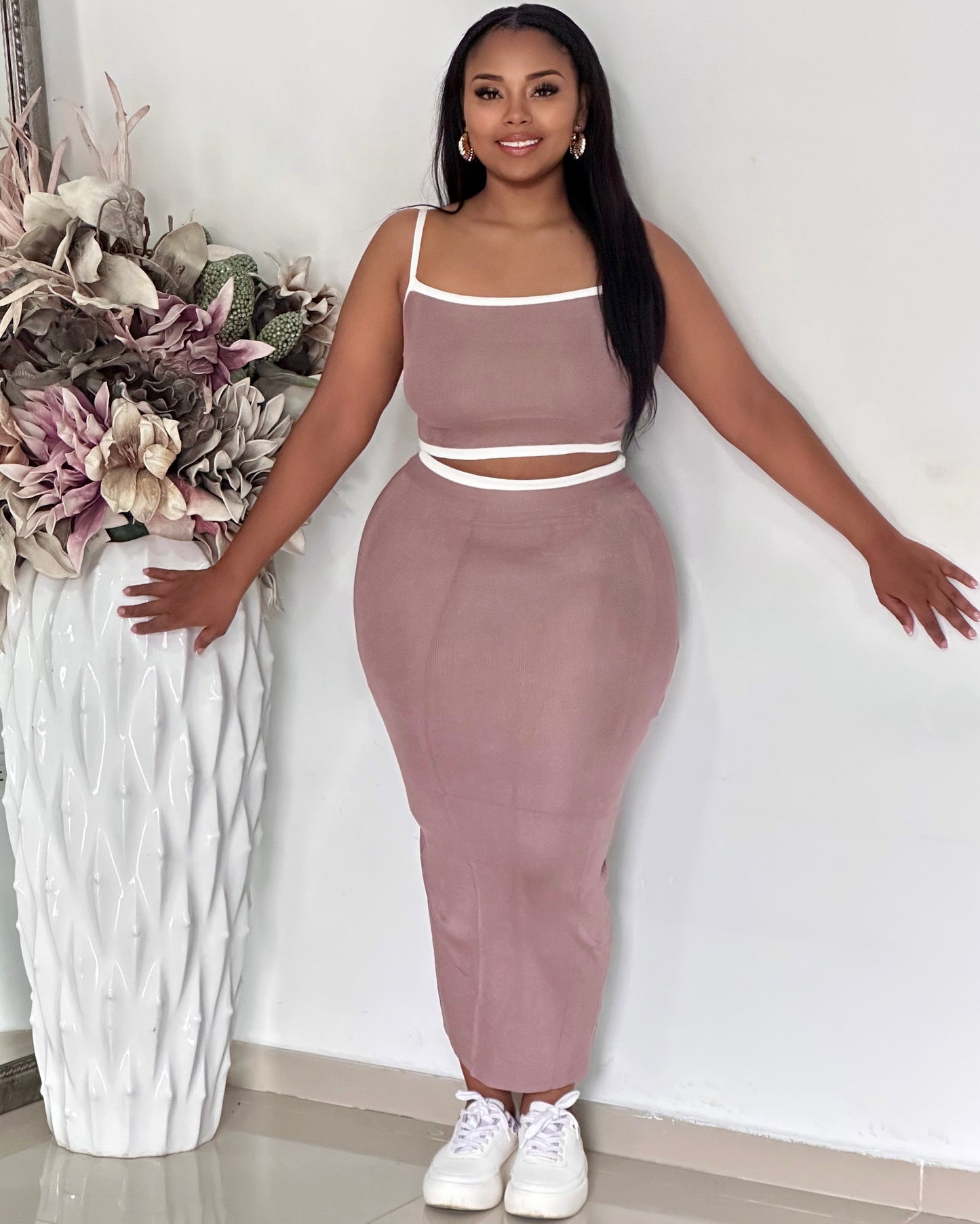CONJUNTO EN HILO FALDA LARGA SESGO BLANCO - MZ5418