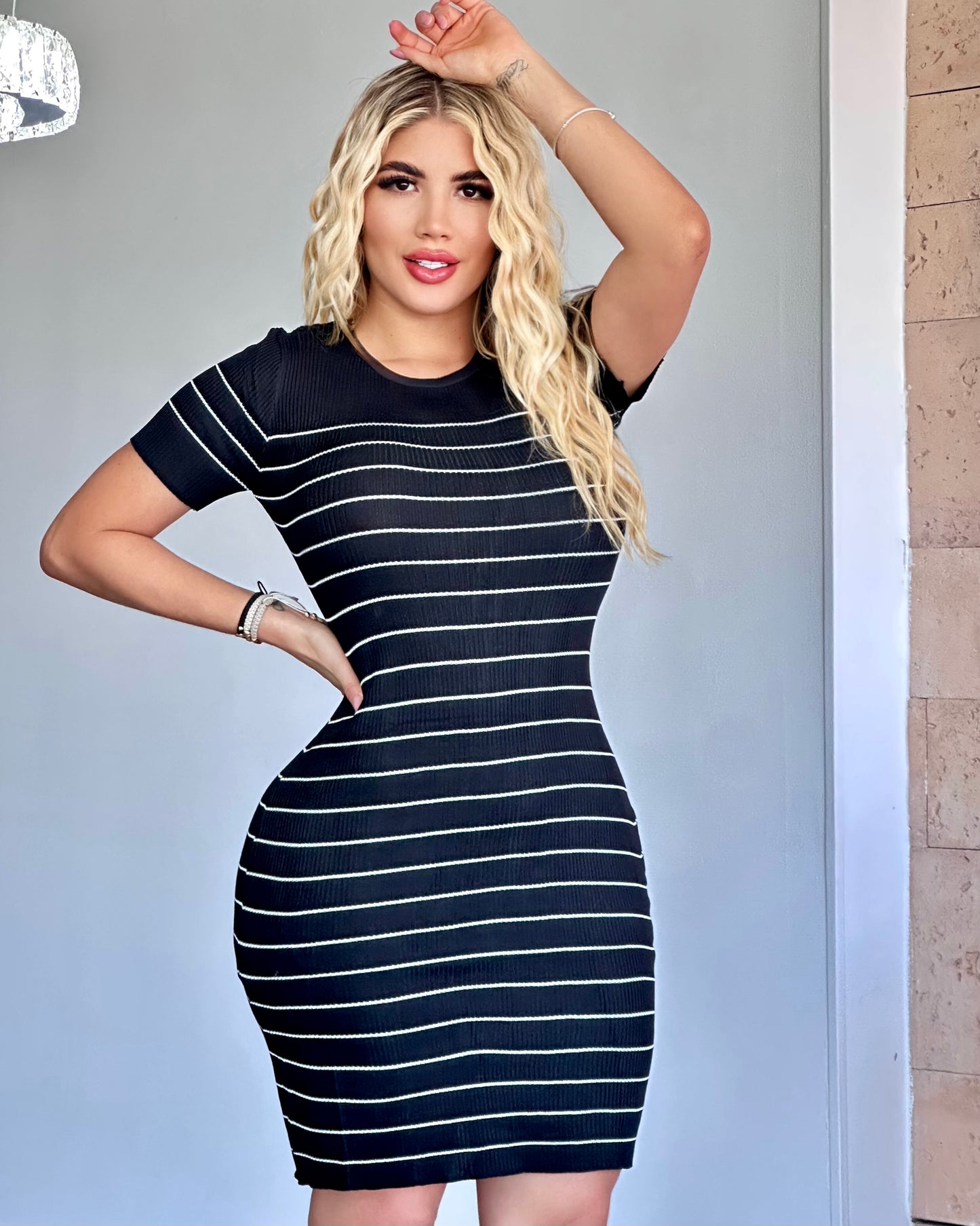 VESTIDO MANGAS RAYAS HILO - 82807