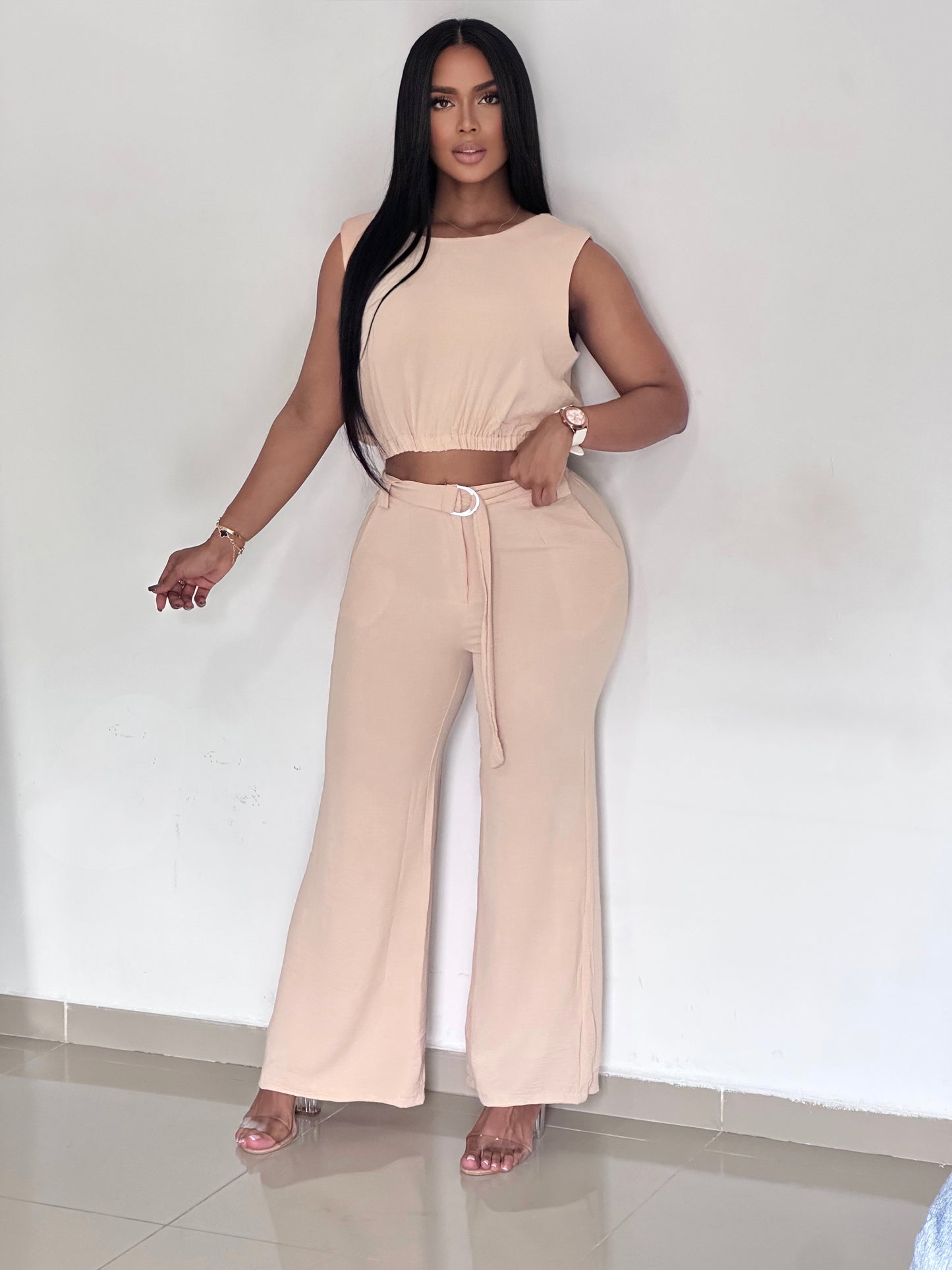 CONJUNTO CON CORREA BLUSA MANGA SIZA - 73990