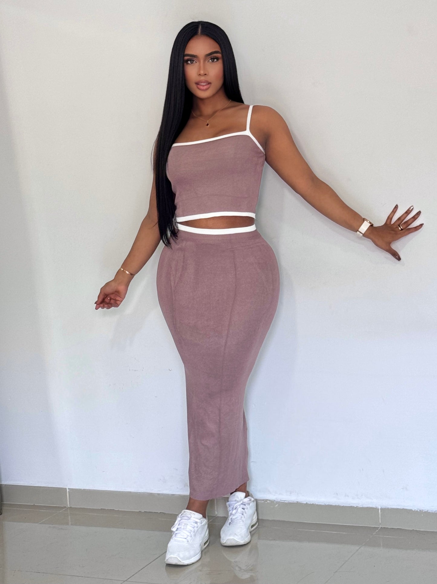 CONJUNTO EN HILO FALDA LARGA SESGO BLANCO - MZ5418