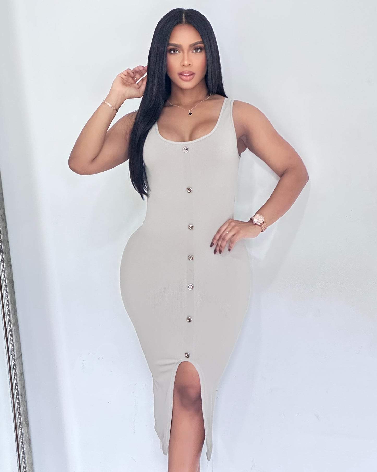 VESTIDO RIB BOTONES- ZHY-115