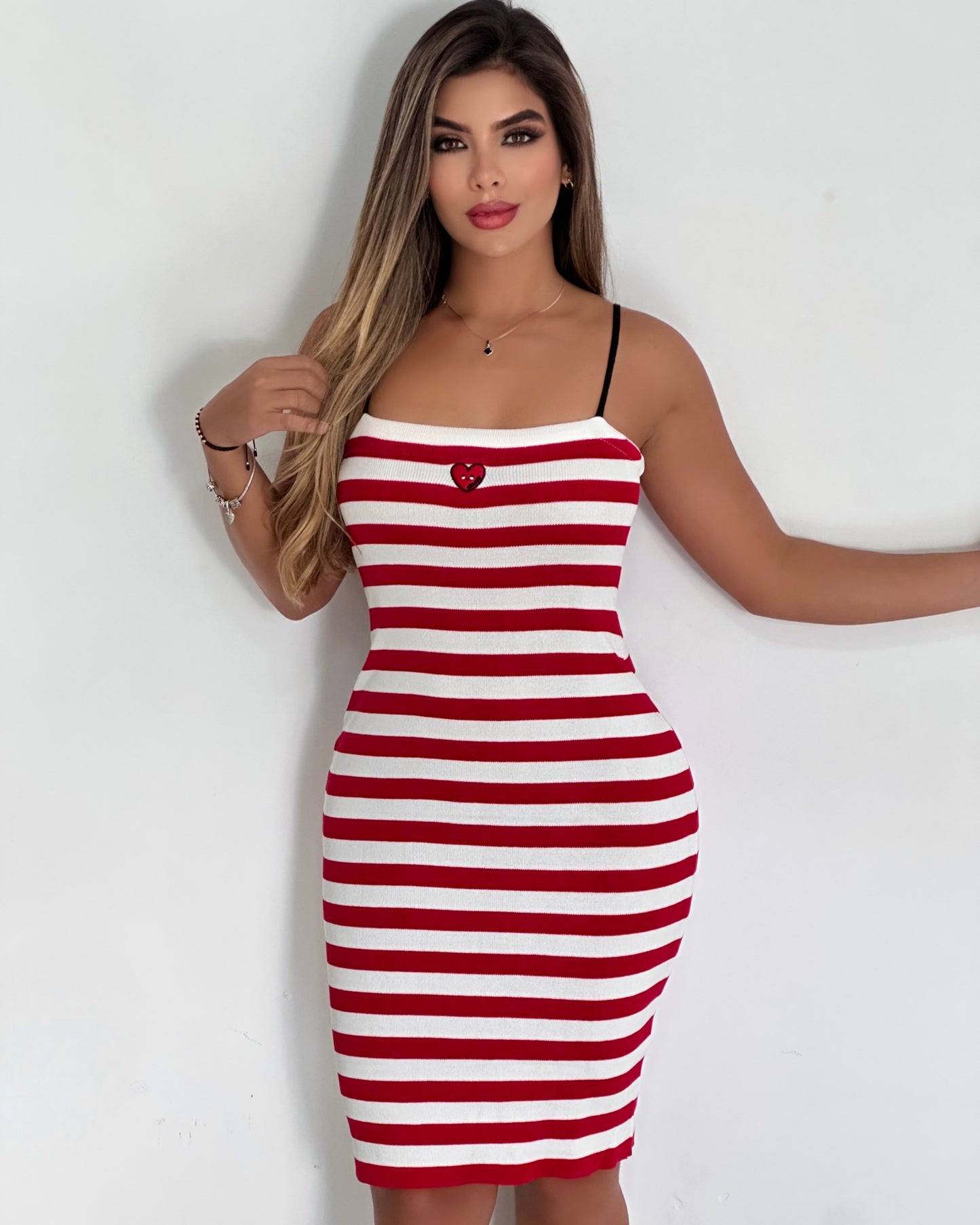 VESTIDO DE RAYA CON CORAZON EN LOS SENOS - FC-215