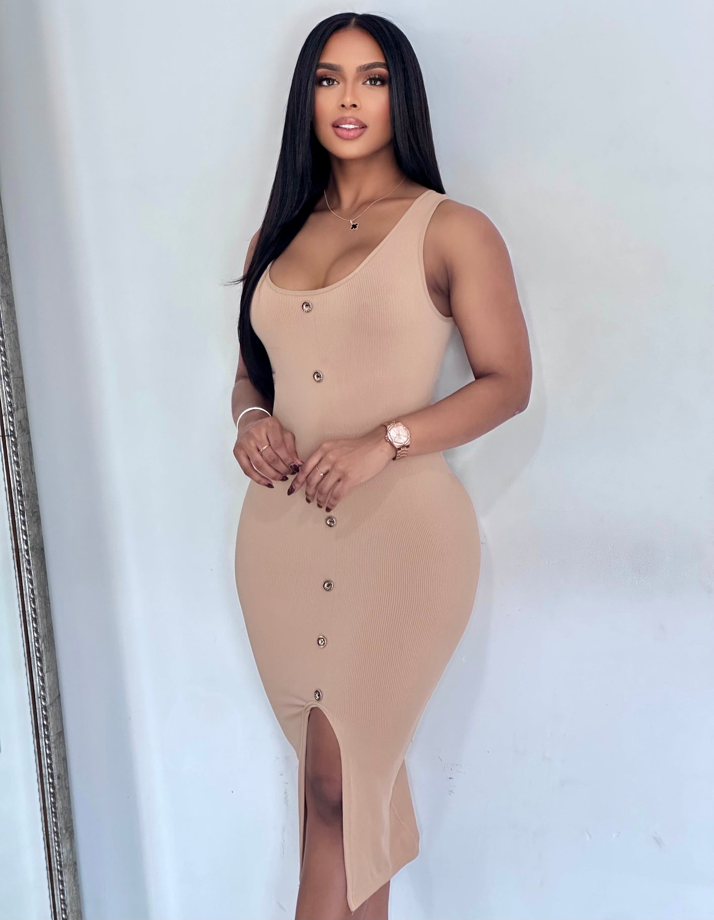VESTIDO RIB BOTONES- ZHY-115
