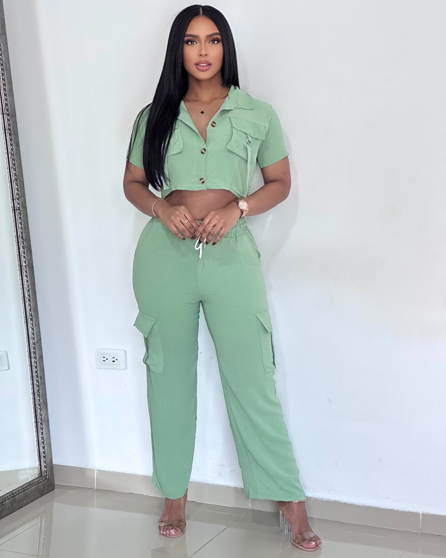 CONJUNTO CREPE PANTALON CARGO - ZHY-111