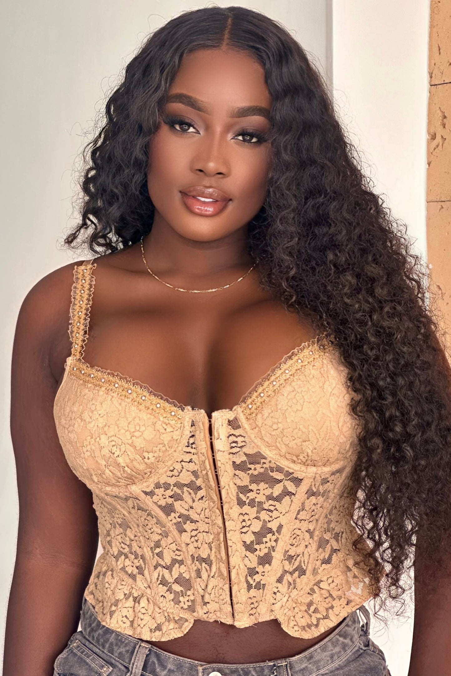 CORSET DE ENCAJE STRETCH BROCHES ADELANTE - 2520