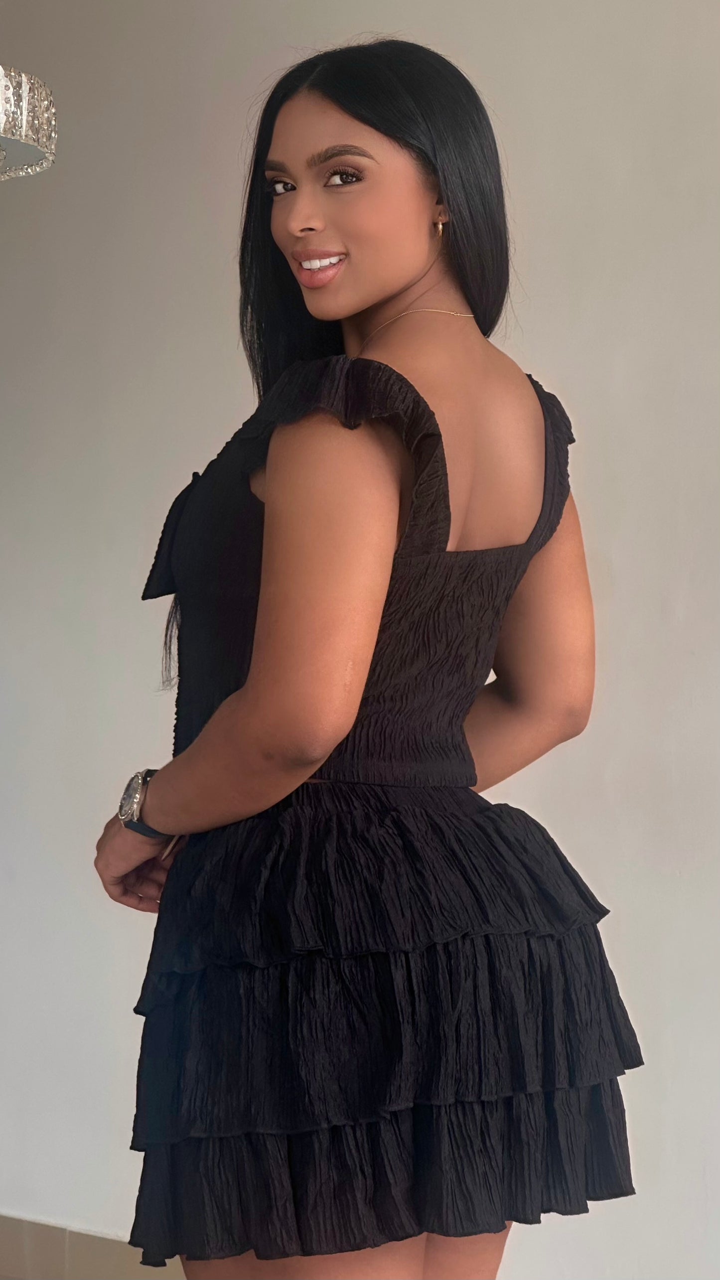 CONJUNTO ACANALADO EN FALDA CON MOÑO - 36555