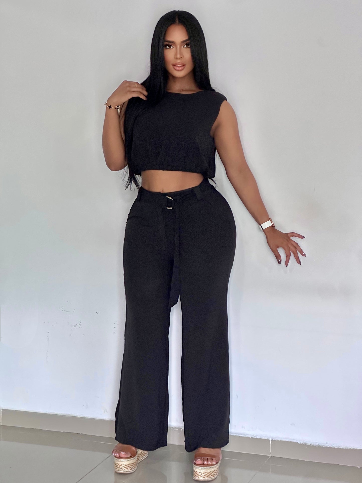 CONJUNTO CON CORREA BLUSA MANGA SIZA - 73990