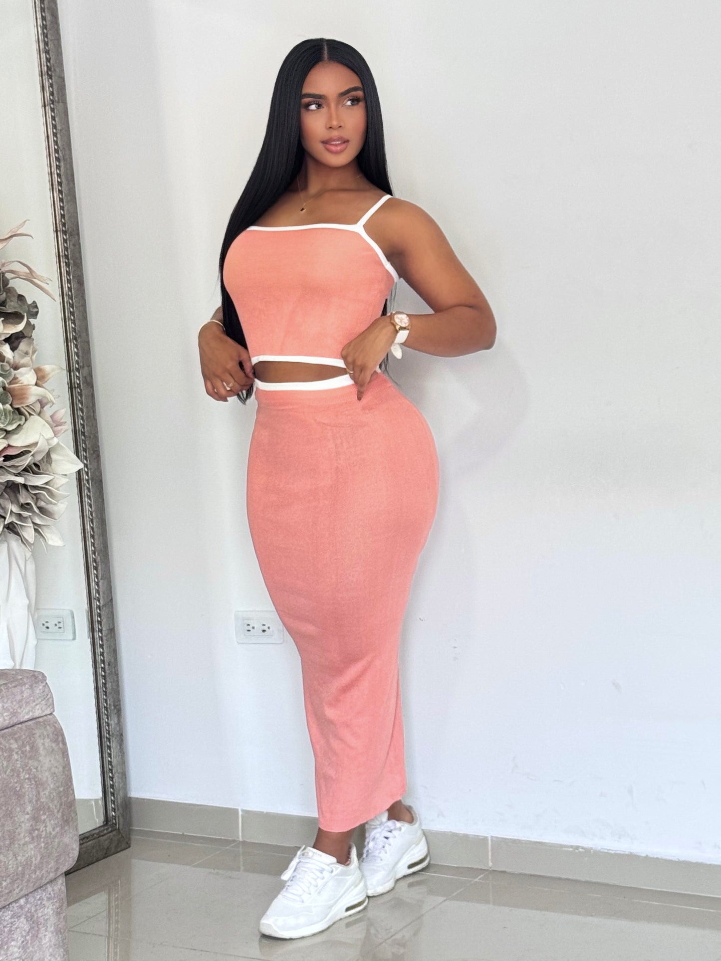 CONJUNTO EN HILO FALDA LARGA SESGO BLANCO - MZ5418