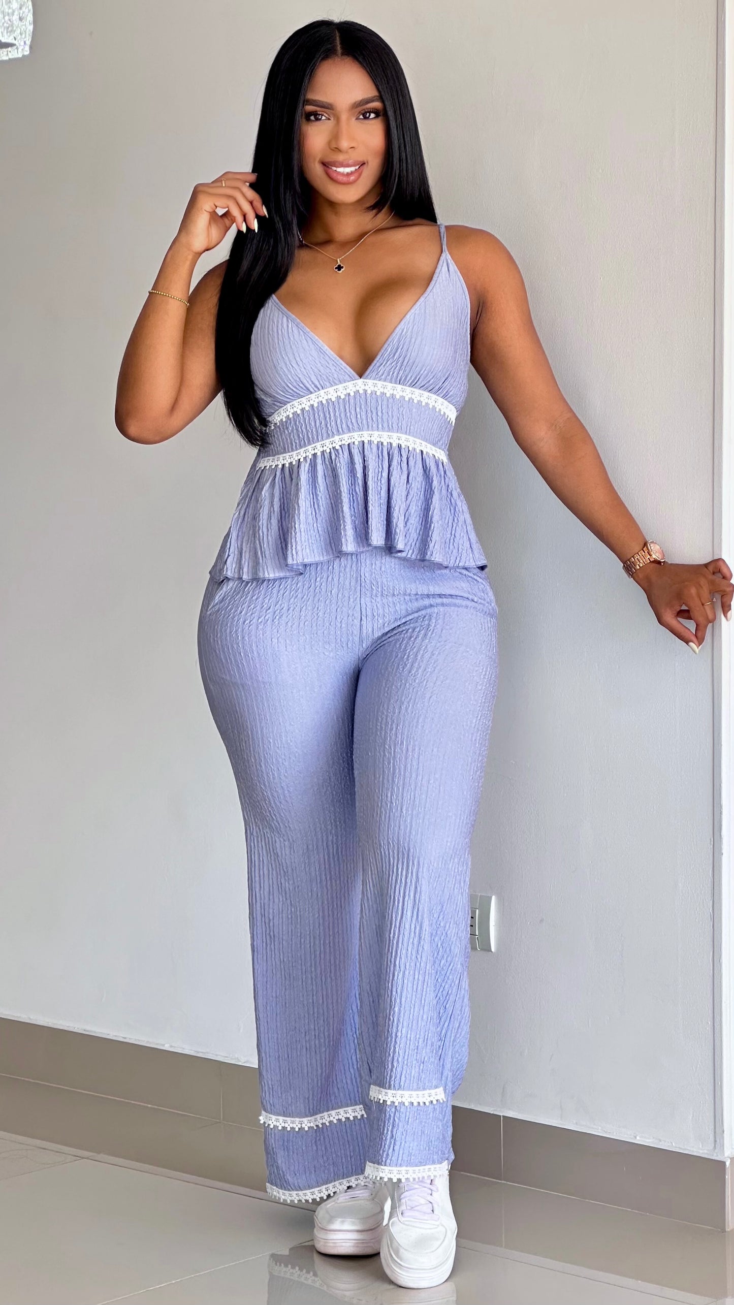 CONJUNTO BLUSA TIRAS GUIPIUR ACANALADA STRETCH - 37027