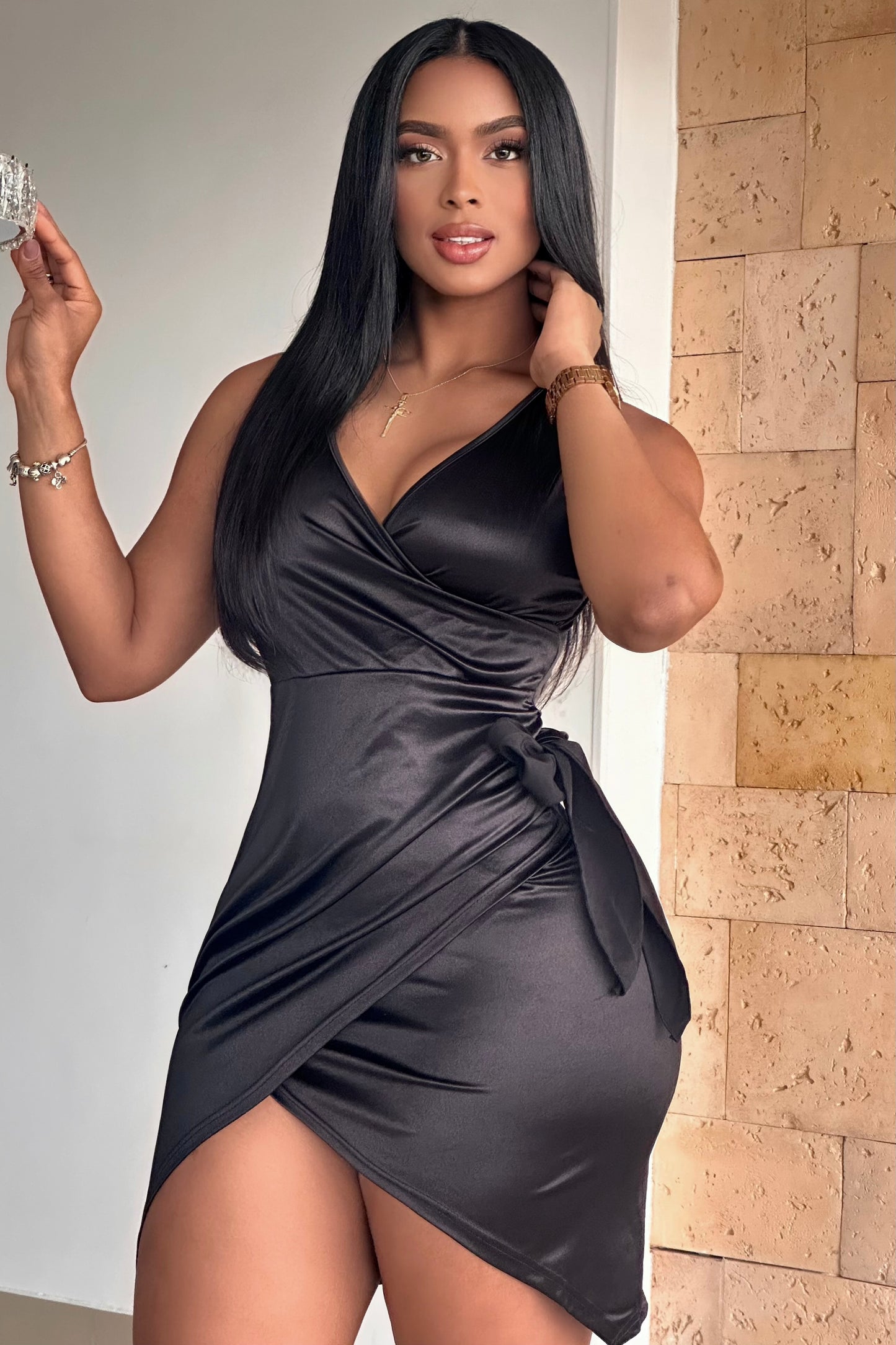 VESTIDO MOÑO SATIN LATERAL - 88021