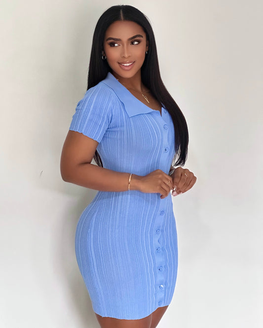 VESTIDO EN HILO TEXTURA BOTONES Y CUELLO - YX1091