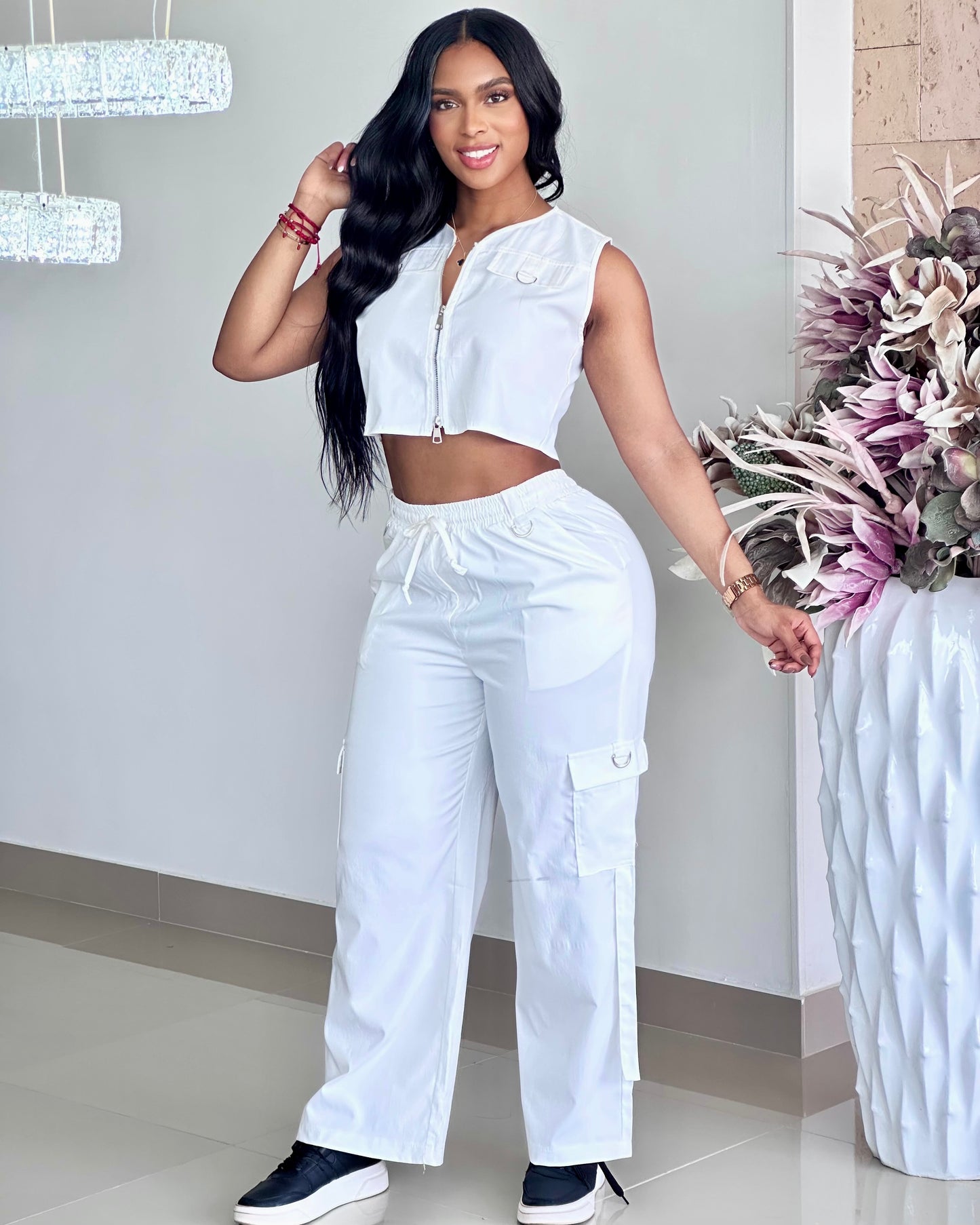 CONJUNTO LARGO CARGO BLUSA SIZA CON CIERRE NEGRO - 62114