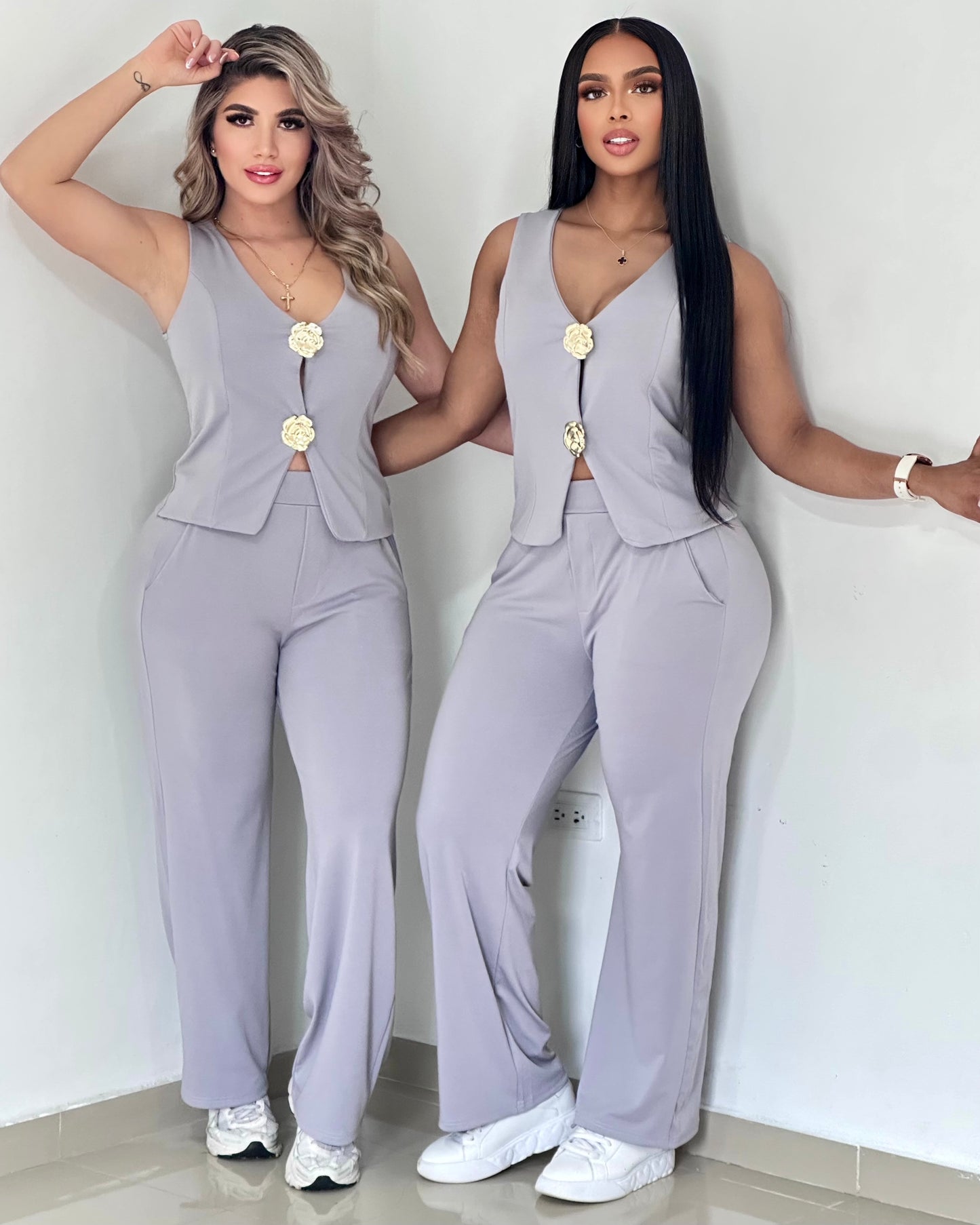 CONJUNTO LARGO ENERGICA STRESS BROCHE FLOR EN LA BLUSA - 35864