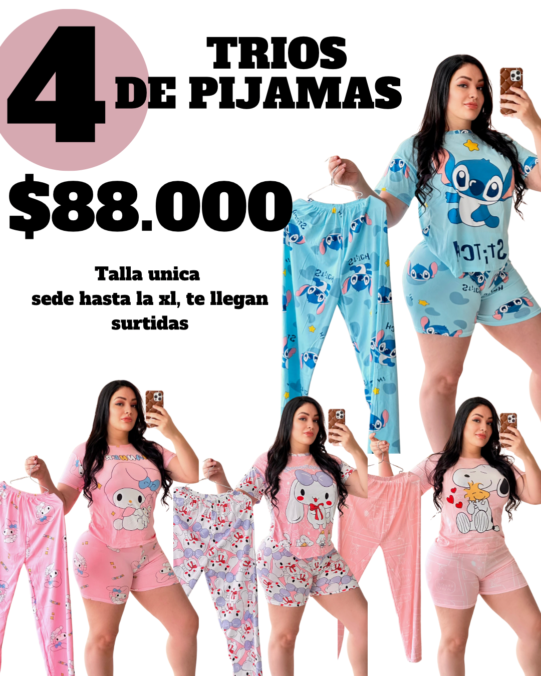 COMBO DE 4 PIJAMAS PANTALON LARGO - PTP