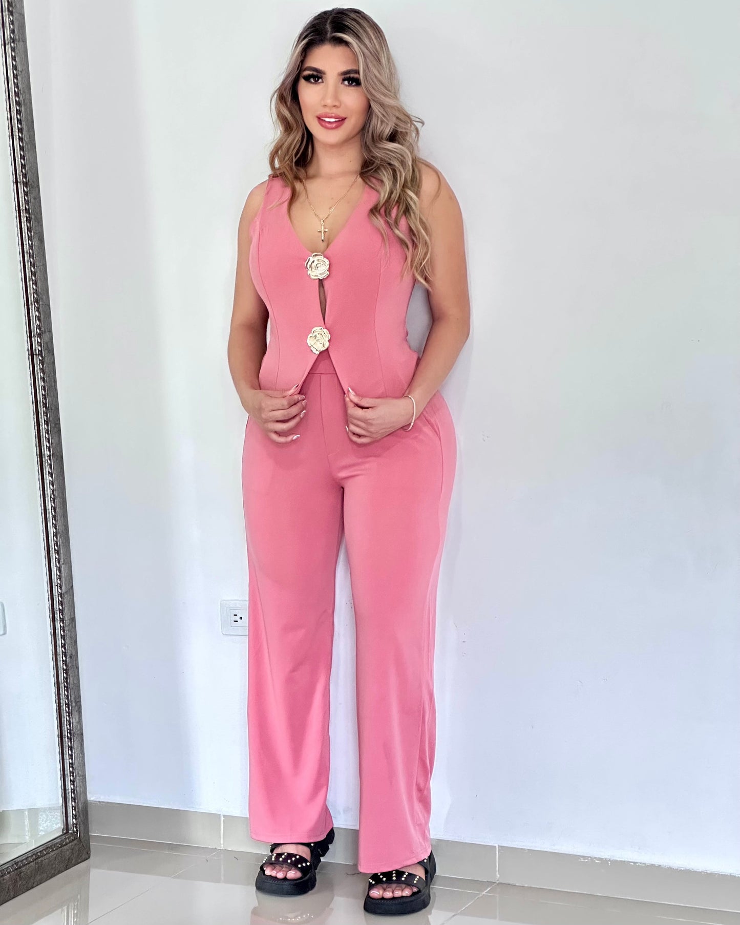 CONJUNTO LARGO ENERGICA STRESS BROCHE FLOR EN LA BLUSA - 35864