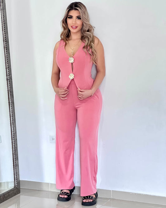 CONJUNTO LARGO ENERGICA STRESS BROCHE FLOR EN LA BLUSA - 35864