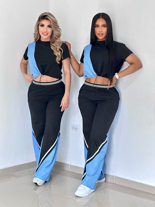 CONJUNTO LARGO SUDADERA CON PRETINA ENRESORTADA Y LINEA NEGRA - 01652