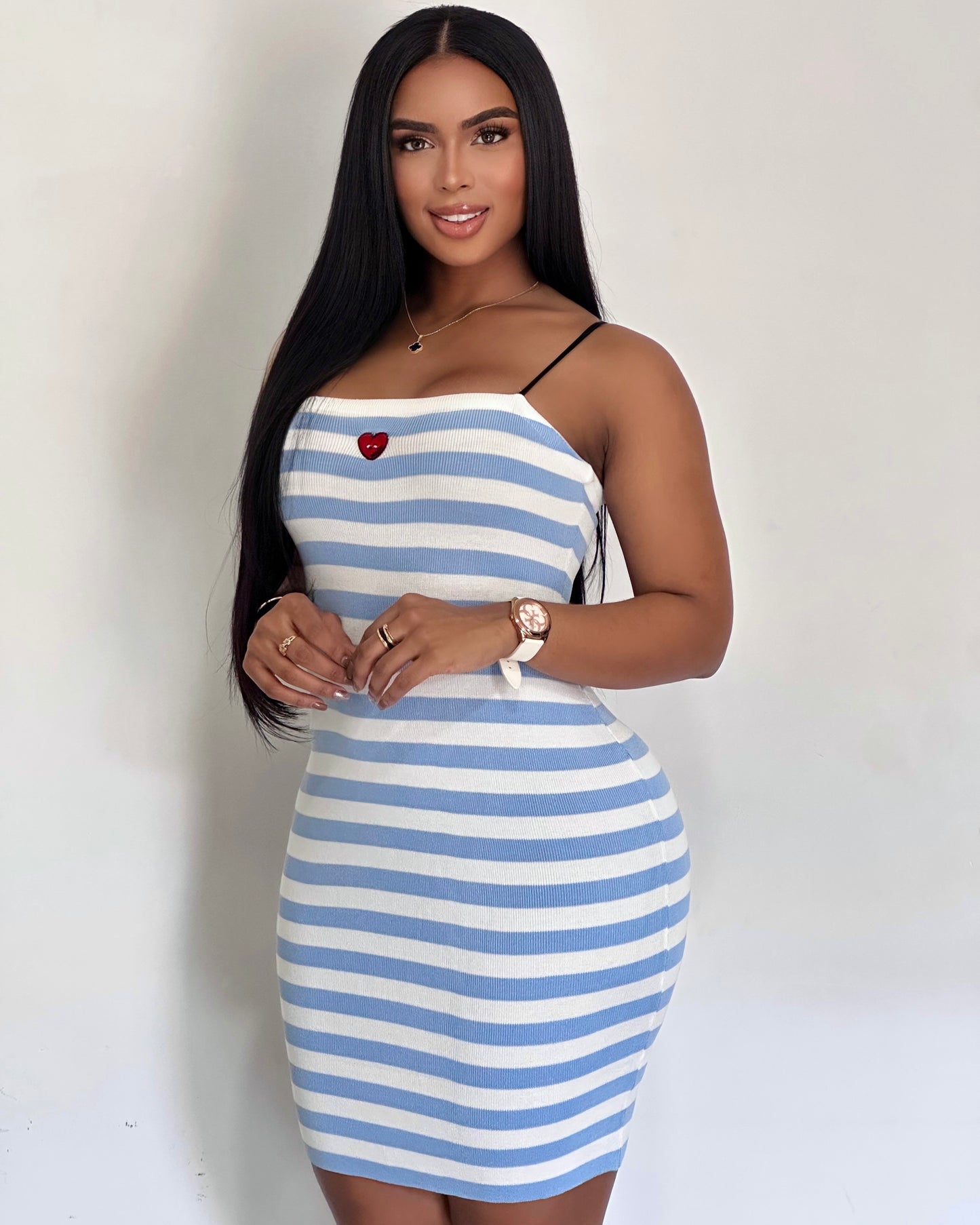 VESTIDO DE RAYA CON CORAZON EN LOS SENOS - FC-215