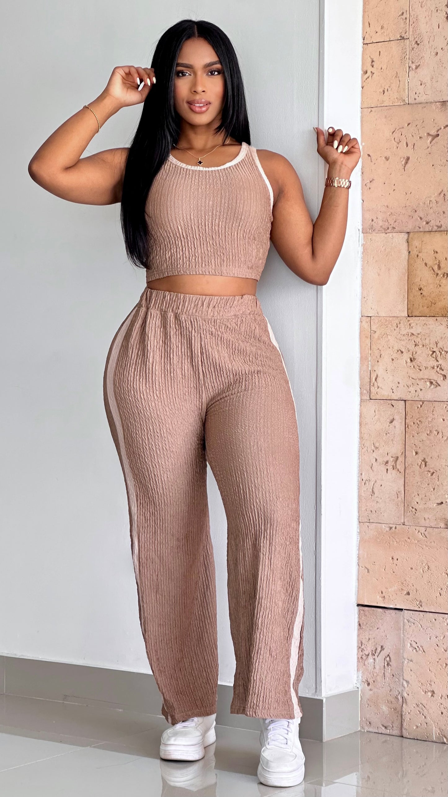 CONJUNTO LARGO BLUSA SIZA BASICO ACANALADO STRETCH - 37034