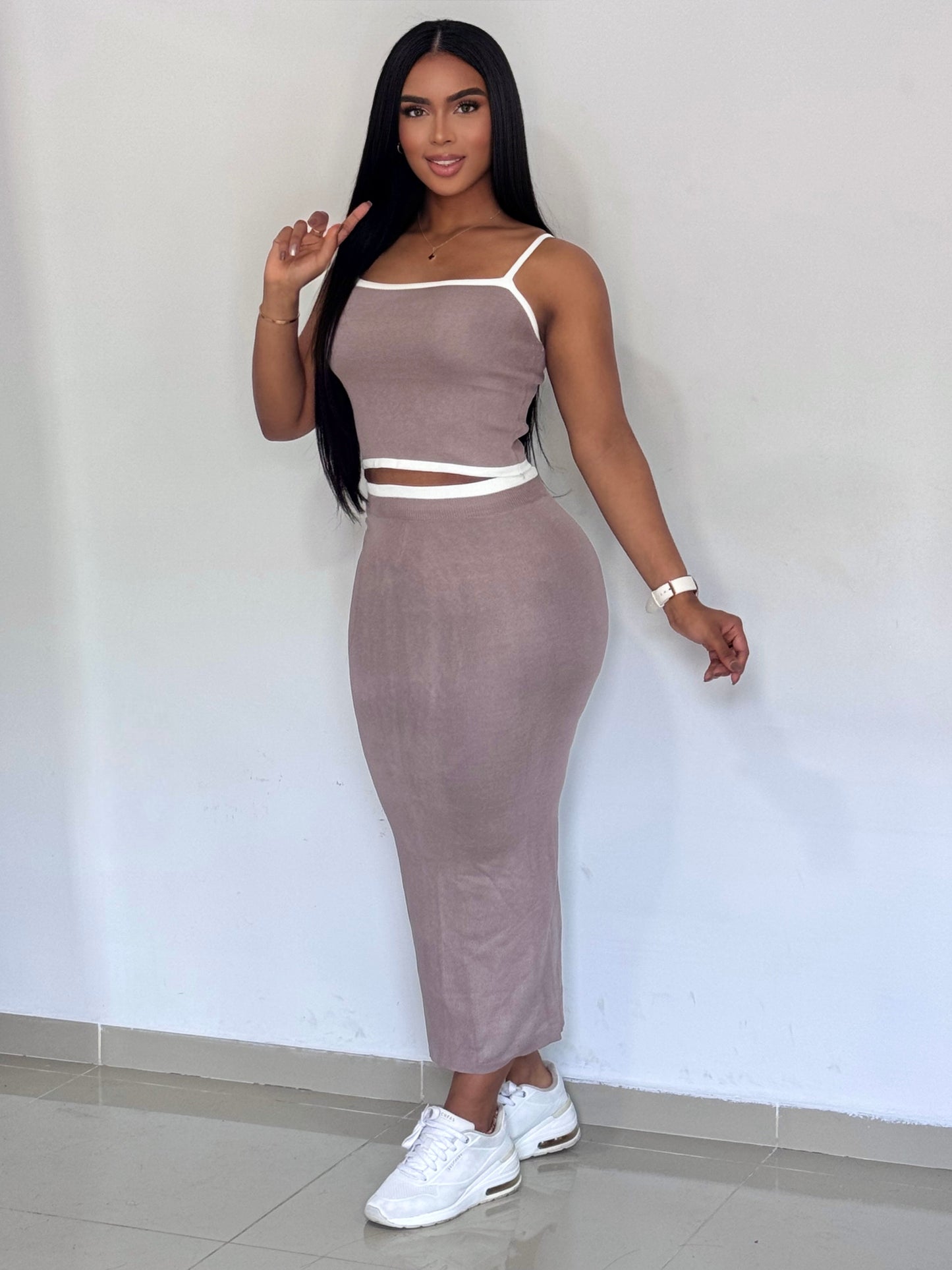 CONJUNTO EN HILO FALDA LARGA SESGO BLANCO - MZ5418