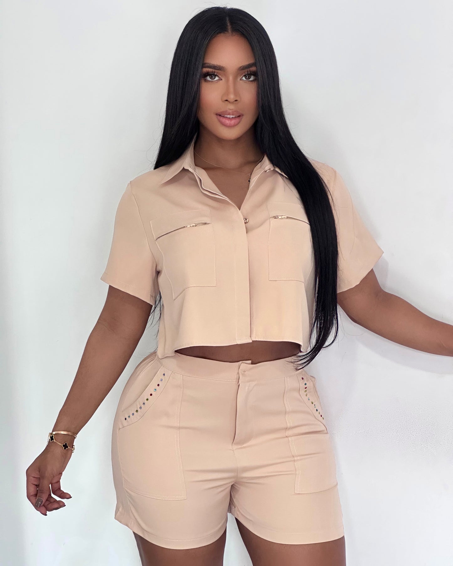 CONJUNTO SHORT CAMISA DE CUELLO CON BOTONES - 71057