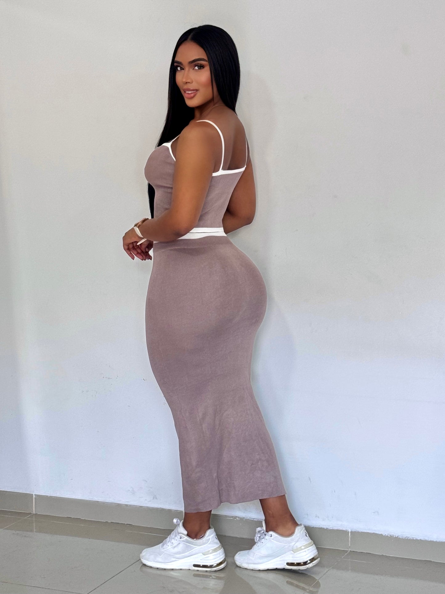 CONJUNTO EN HILO FALDA LARGA SESGO BLANCO - MZ5418