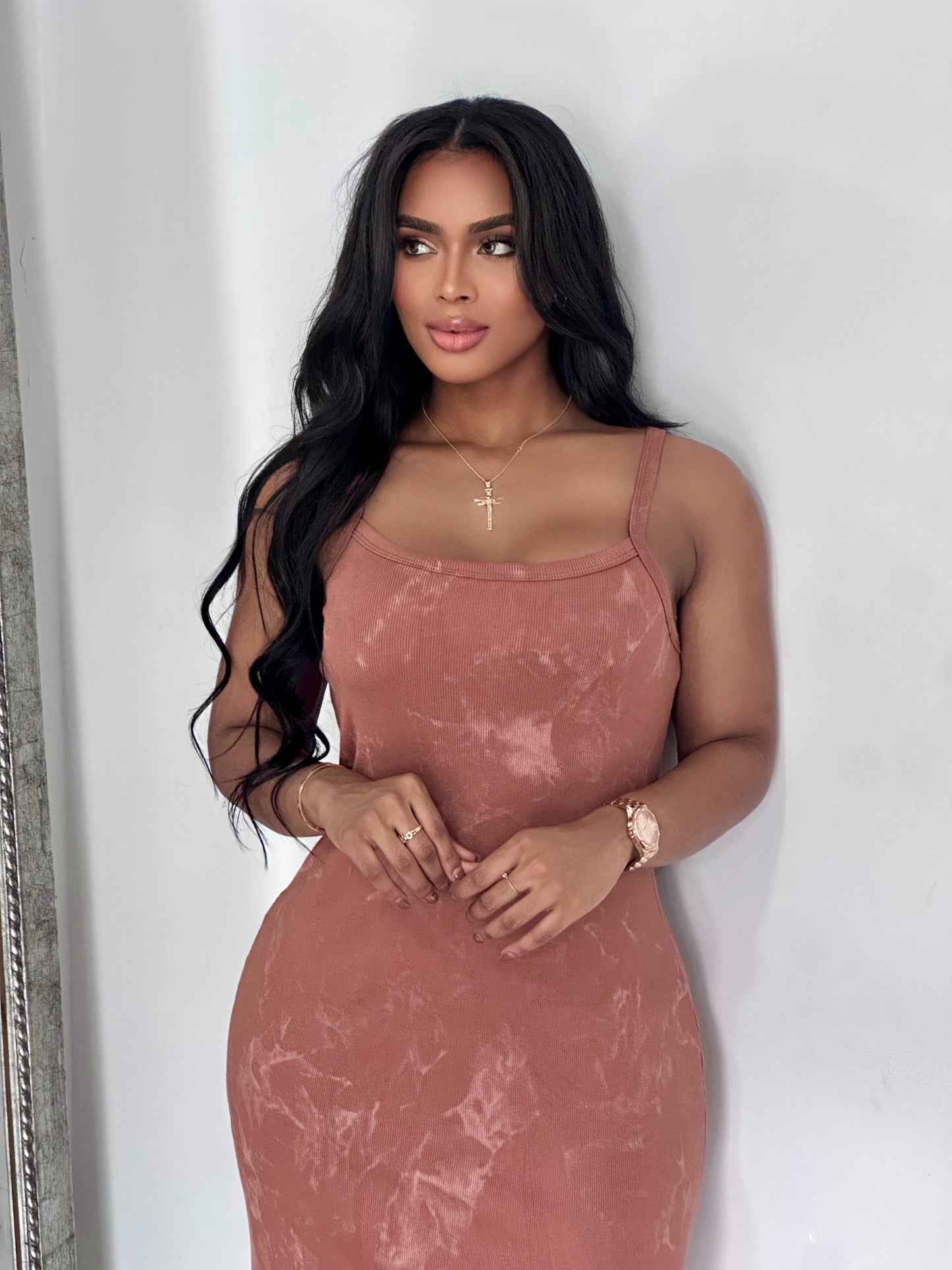 VESTIDO LARGO RIB MANCHADO - QZ4021