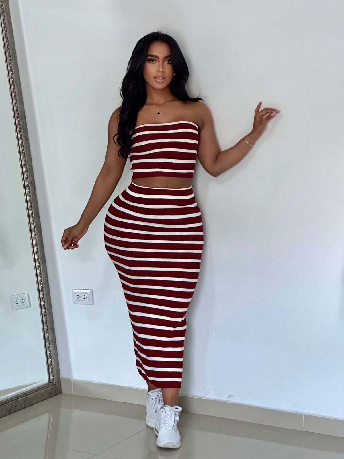 CONJUNTO FALDA LARGA STRAPLE RAYAS - MZ5336