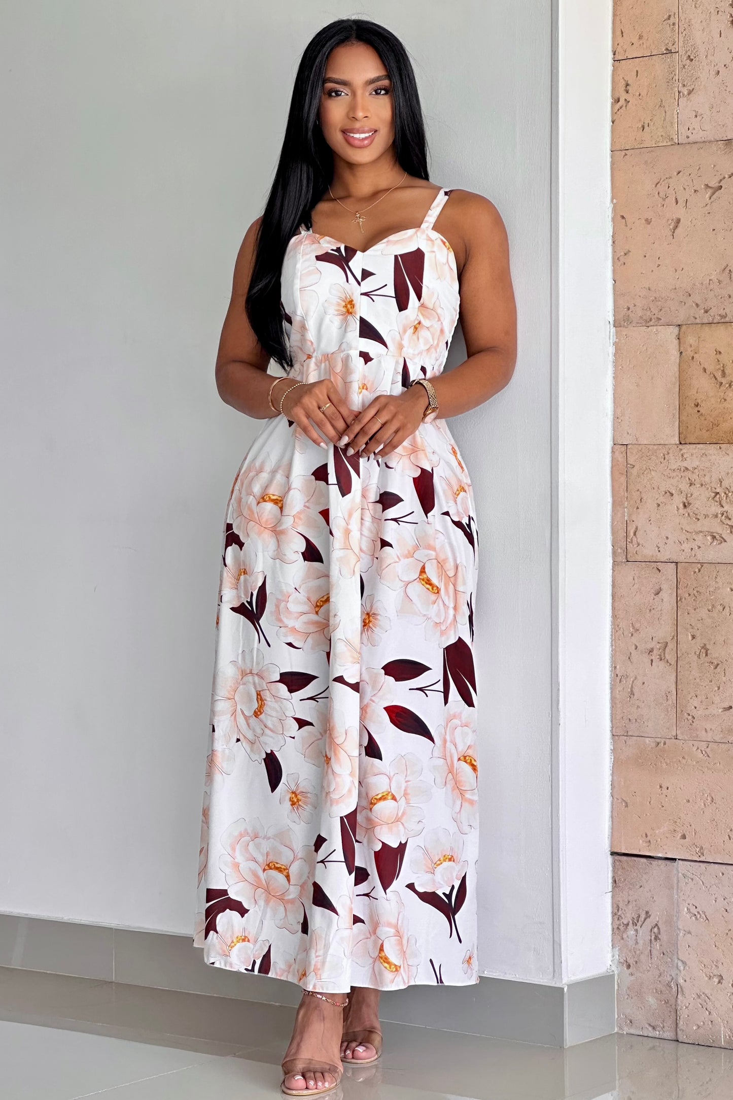 VESTIDO LARGO FLORES EN CHALIS - 08257